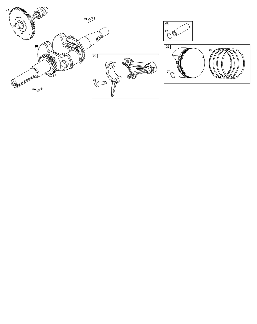 Crankshaft Group Diagram and Parts List for 10V332-0041-F1  Briggs and Stratton Engine
